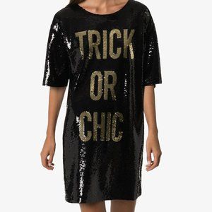 SS20 MOSCHINO COUTURE JEREMY SCOTT TRICK OR CHIC BLACK/GOLD Sequined Mini Dress